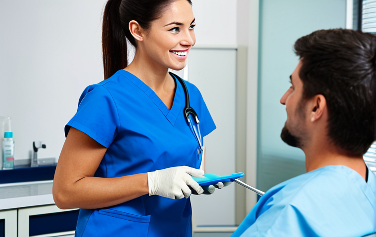 Empathetic Dental Hygienist**

"A professional dental hygienist in a modern clinic, fully clothed in scrubs, gently speaking to a patient. The scene emphasizes clear communication and reassurance. Include dental tools subtly in the background. Safe for work, appropriate content, fully clothed, perfect anatomy, natural proportions, professional, family-friendly, high-quality rendering."

**