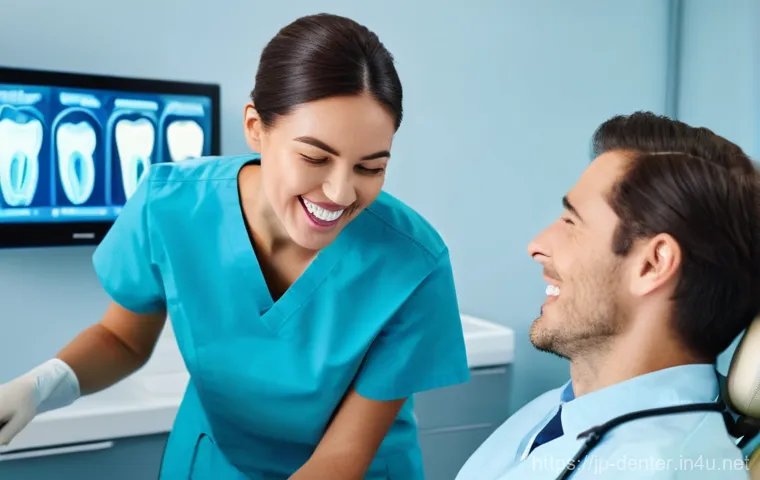 치과위생사 학과 선택 가이드 - **A modern dental hygienist explaining digital oral scan results to a patient.**
    *   **Prompt:**...