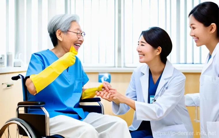 치과위생사와 의료진 간 협업의 중요성 - **Prompt: Collaborative Healthcare for Elderly Wellness**
    A warm and brightly lit hospital ward ...
