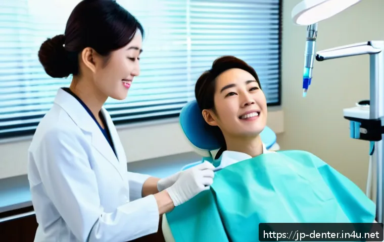 치과위생사 윤리교육 필요성 - A modern Japanese dental clinic scene showing a professional female dental hygienist with a warm, ge...