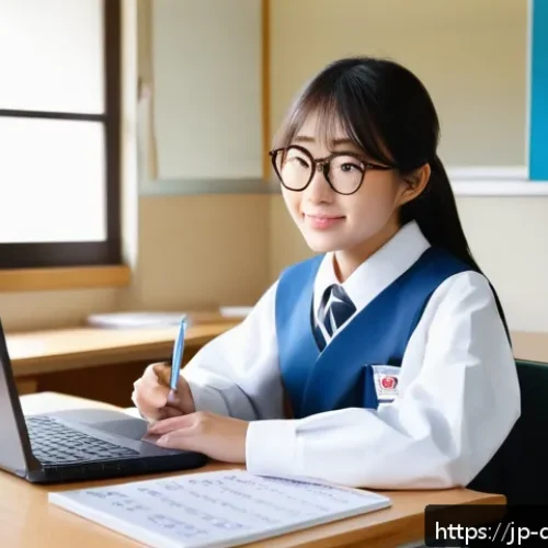 치과위생사 자격증 응시료 및 비용 - A modern Japanese classroom scene showing a young female dental hygiene student wearing a school uni...